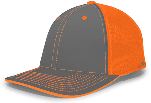 Pacific Headwear Trucker Flexfit® Cap, Size S/M (404M), Color 'GraphiteNeonOrangeGraphite'